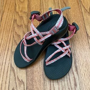 Chacos ZX1 Ecotread Sandals: kids size-3; color-pink/orange/grey